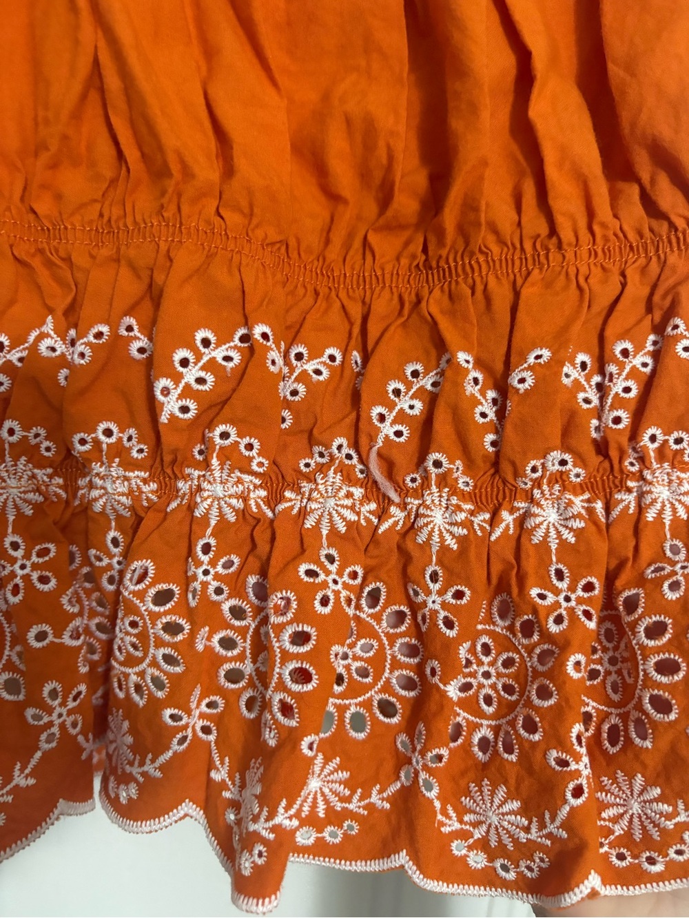 Blue Tassel Anthropologie Cotton Orange Eyelet Ruffle Sleeve Peplum Crop Top - Picture 6 of 8